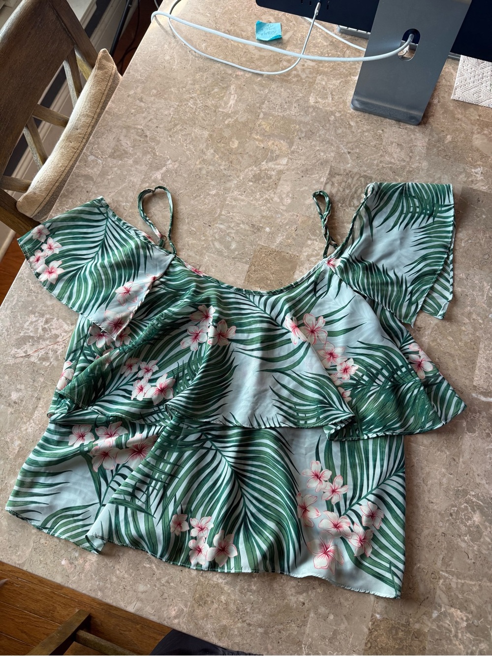 Show Me Your MuMu Green Tropical Palm Print Off-Shoulder Camisole